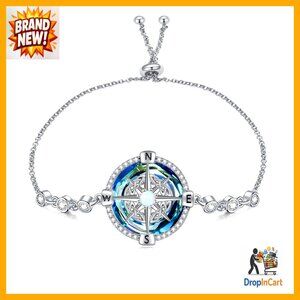 Sterling Silver Compass Bracelet Anklet Adjustable Celtic Knot Design Blue